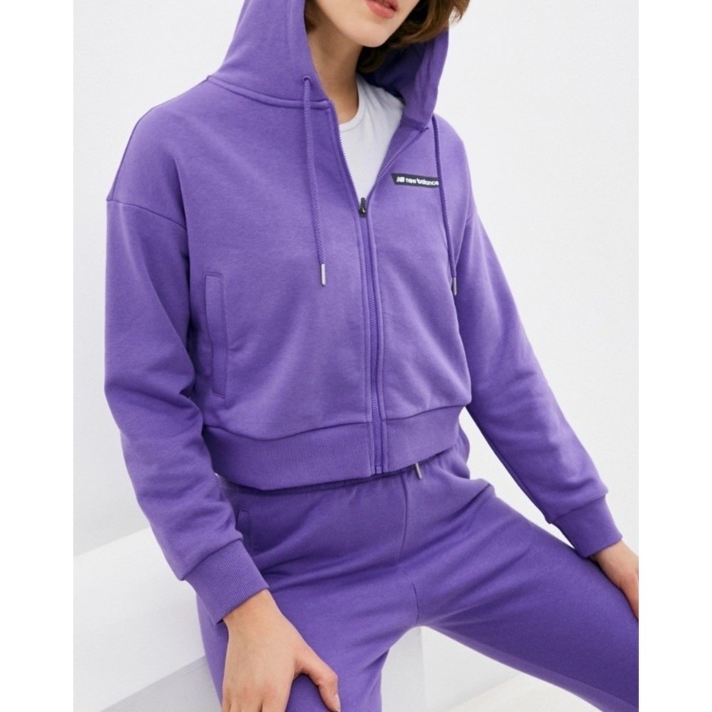 New Balance Womens Optiks French Terry Full Zip Hooded Sweatshirt Purple Sz‎ S